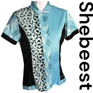 Shebeest Women's S Cut Snakeskin Jersey Cycling Teal NWT Short Sleeve 45 UPF